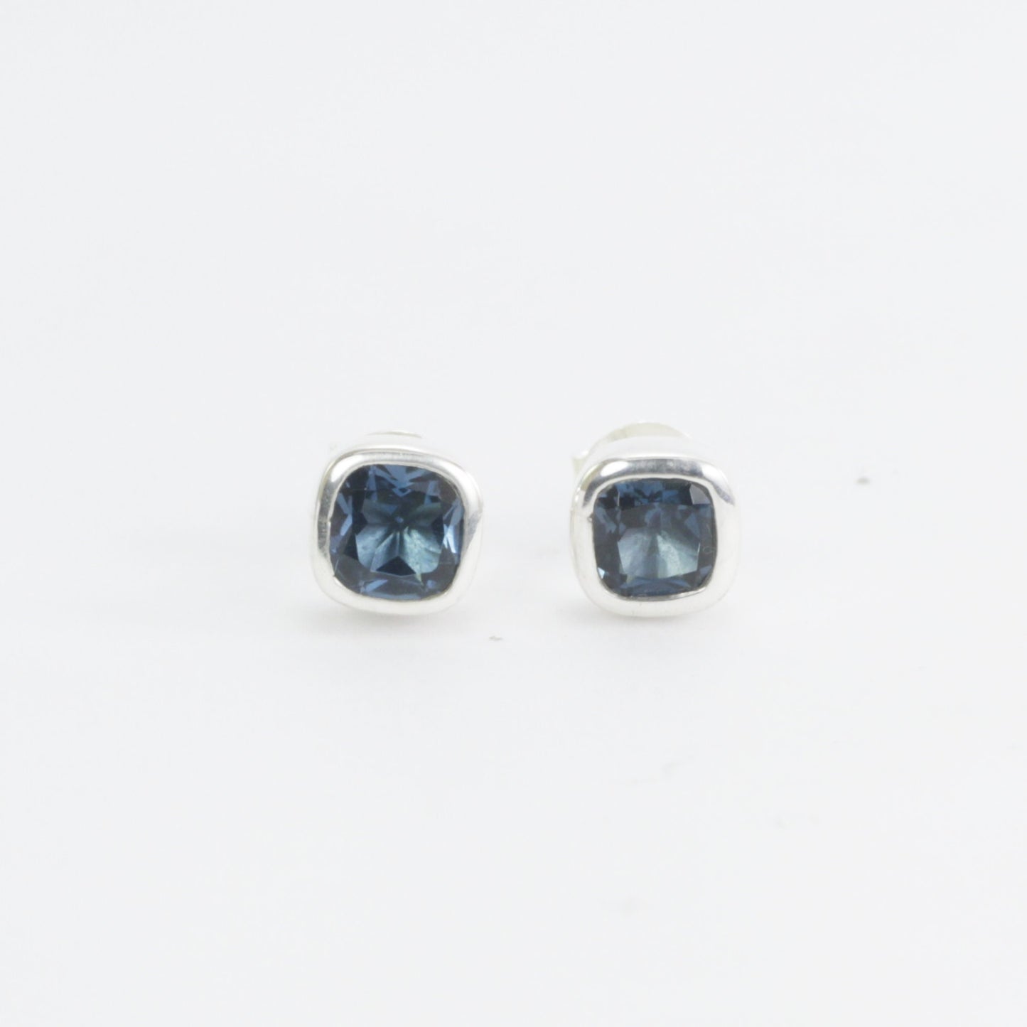 Genuine London Blue Topaz Earrings Studs for women 6*6 Square Cushion shape bezel set in 925 stud earrings push back closure