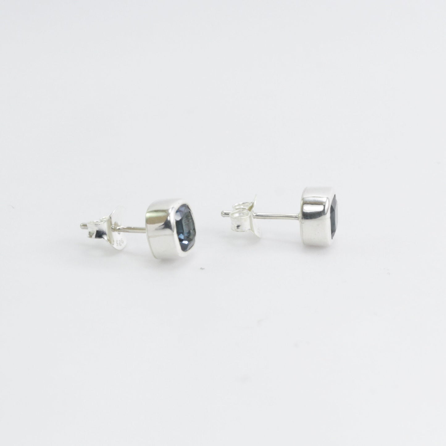 Genuine London Blue Topaz Earrings Studs for women 6*6 Square Cushion shape bezel set in 925 stud earrings push back closure