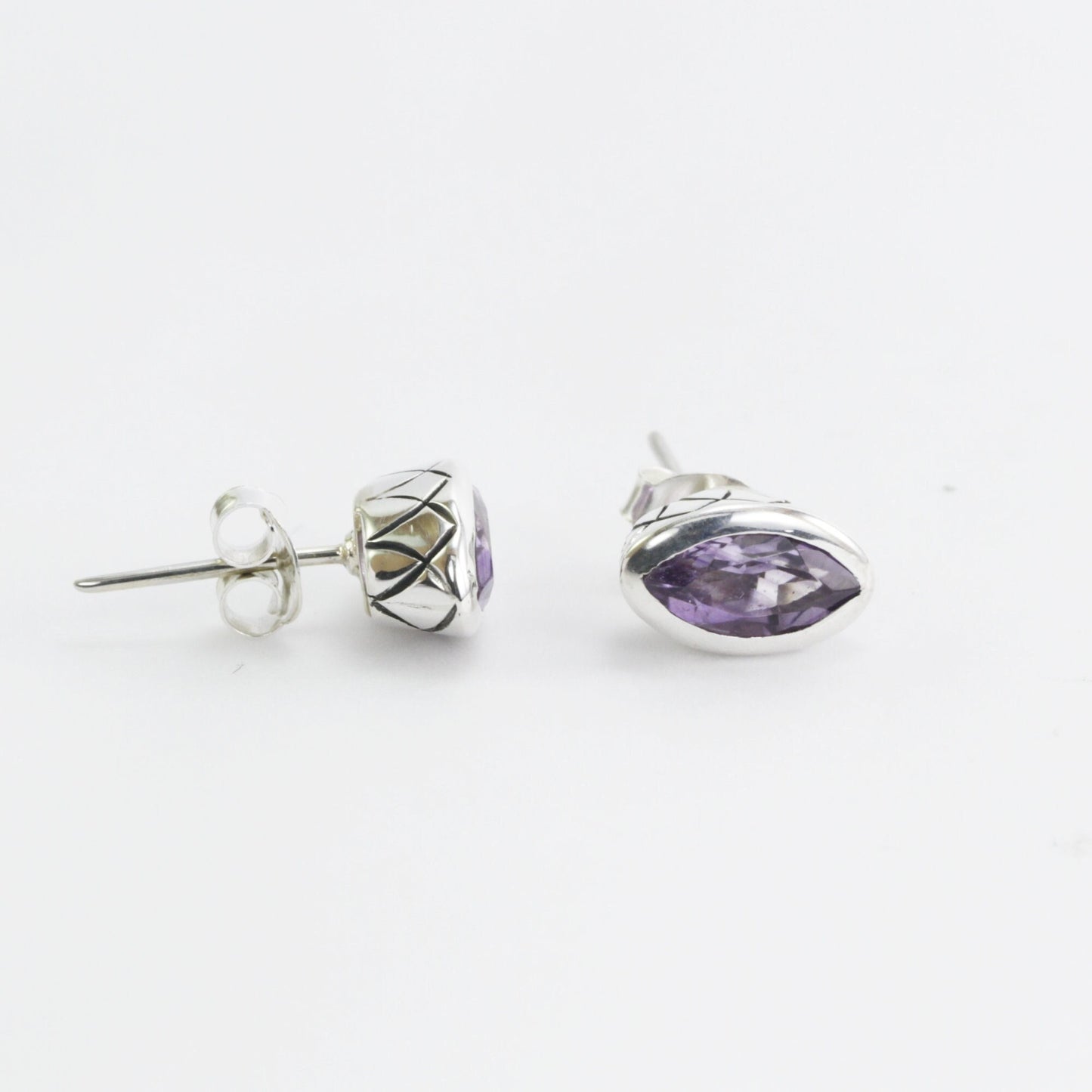 Marquise Amethyst Earrings Studs for women 5*10 mm bezel set in 925 stud earrings push back closure