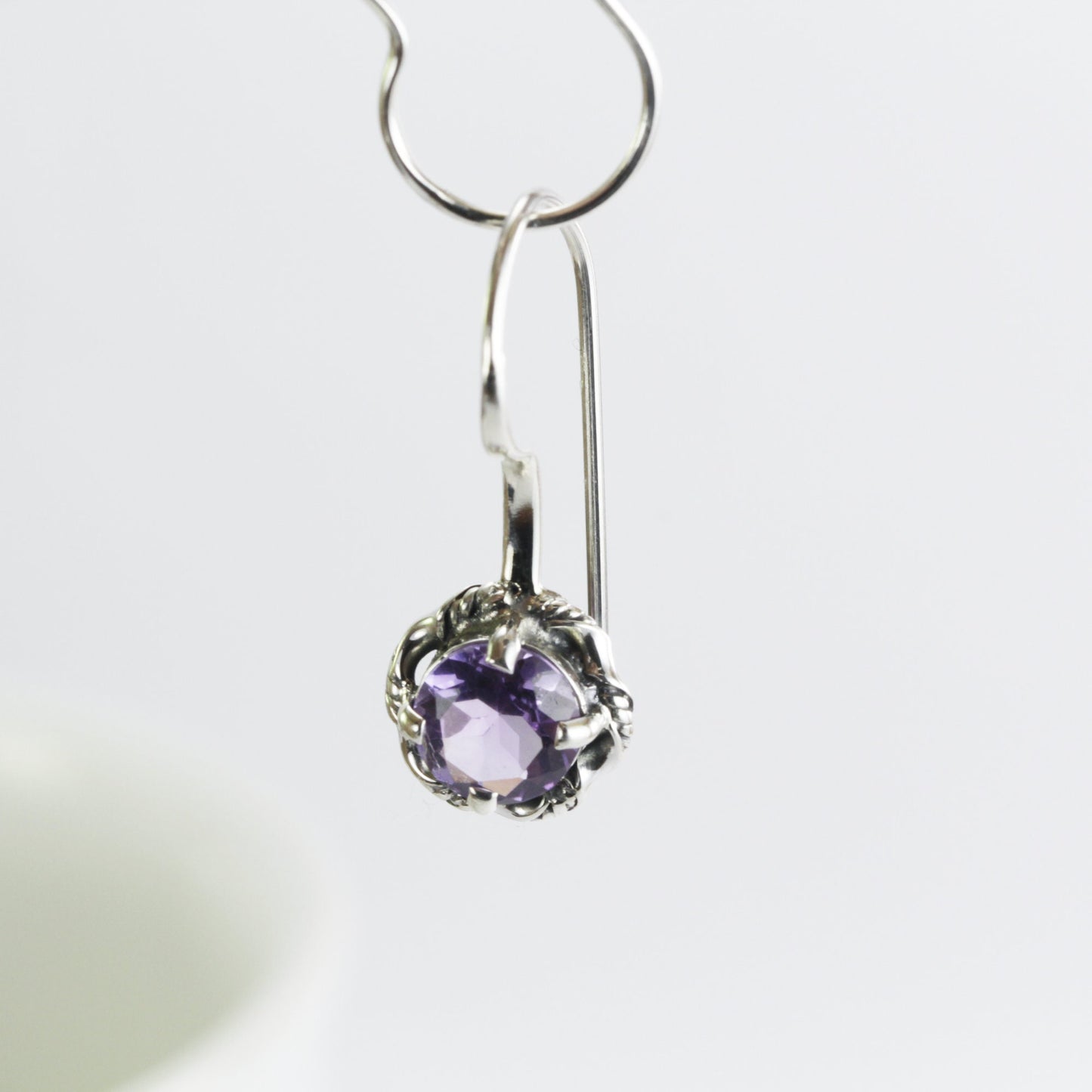 Blue Topaz Earrings dangle 925 sterling silver 7 mm round drop decorated with rope cable edge