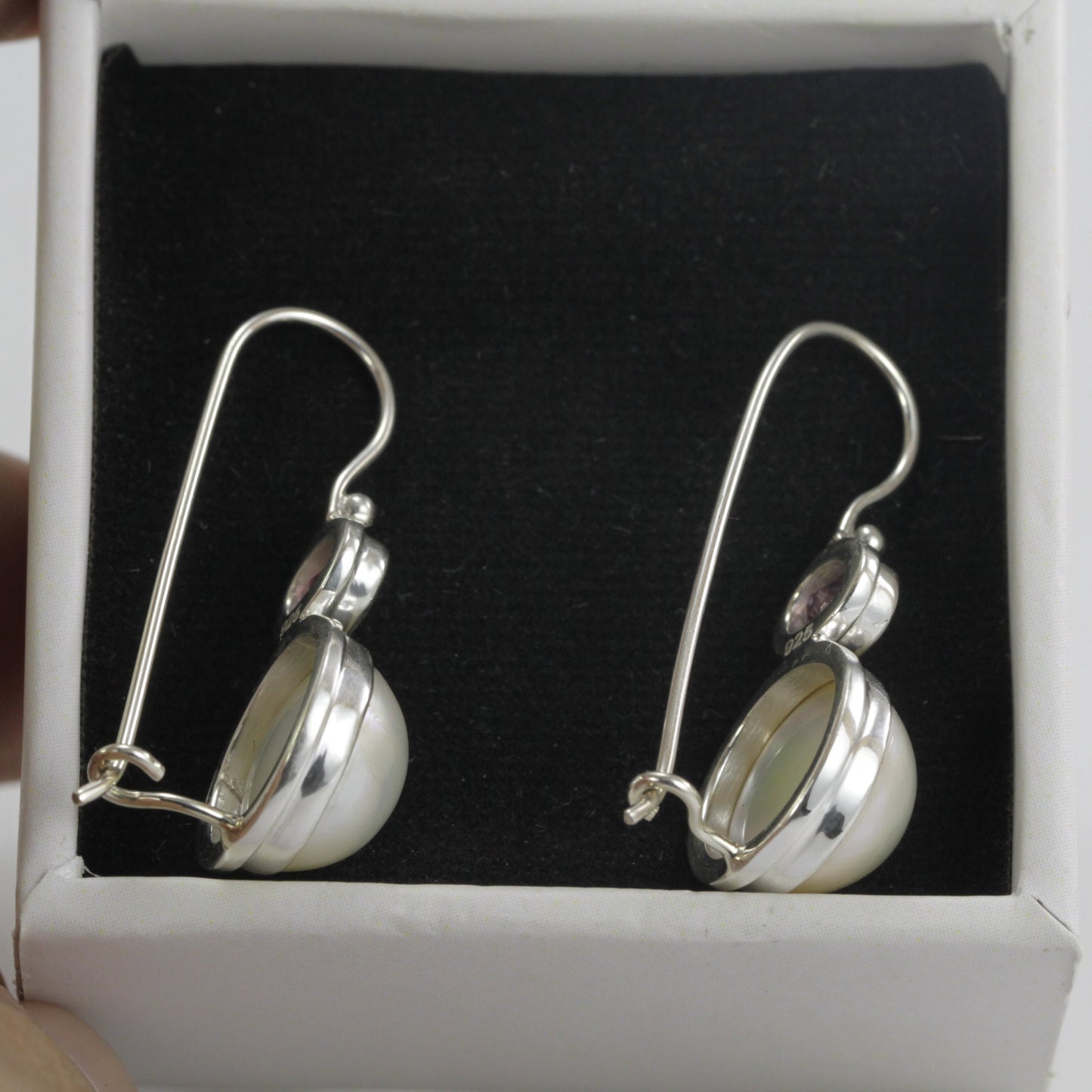 mabe pearl stud earrings set in 925 sterling silver with genuine pink tourmaline