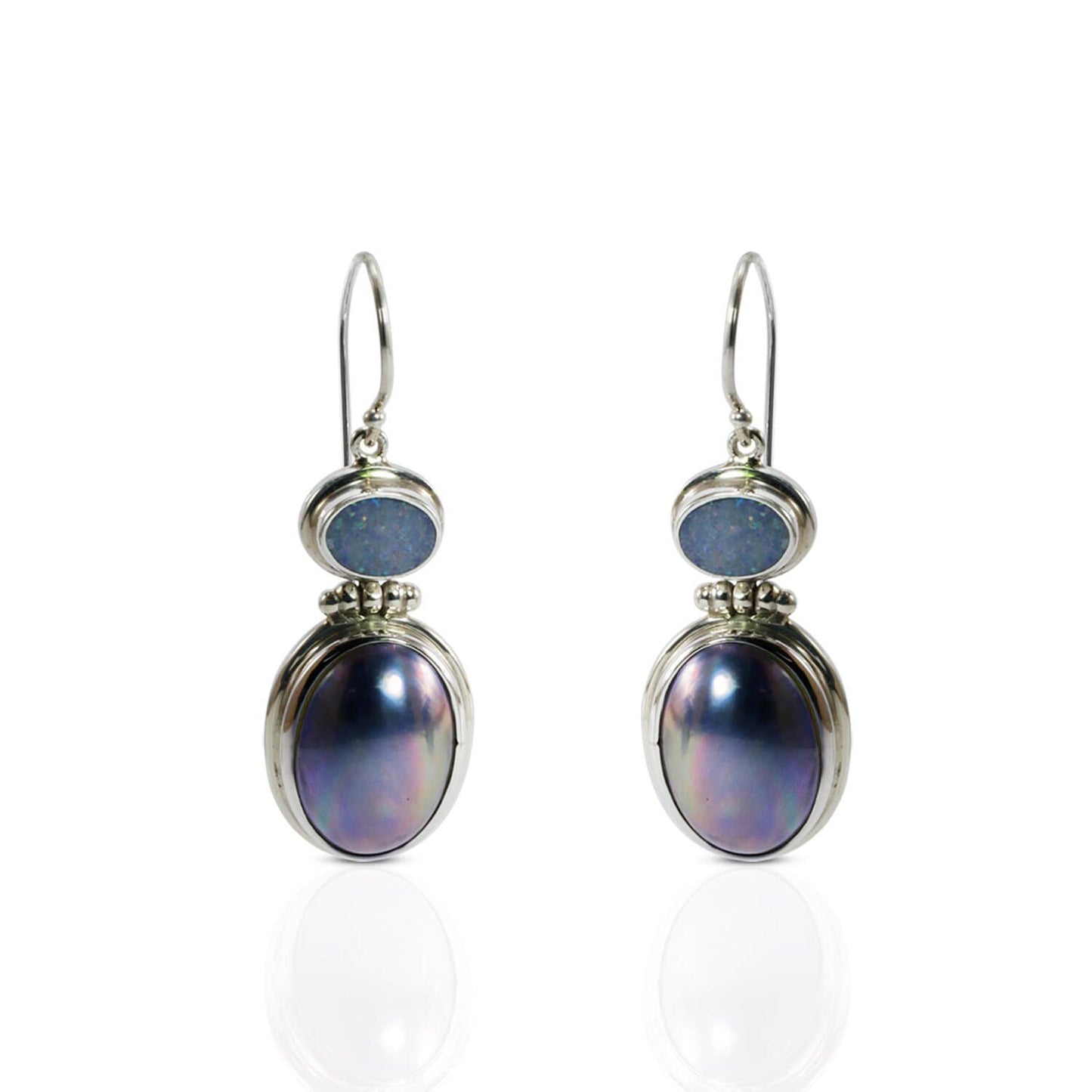 oval mabe pearl earrings 925 sterling silver with Australian opal dangle earrings