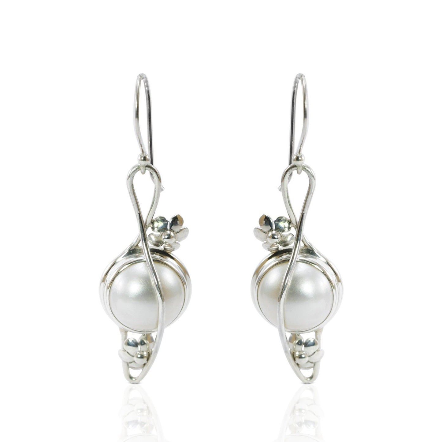 white mabe earrings dangle set in 925 sterling silver decorated with rope ornament