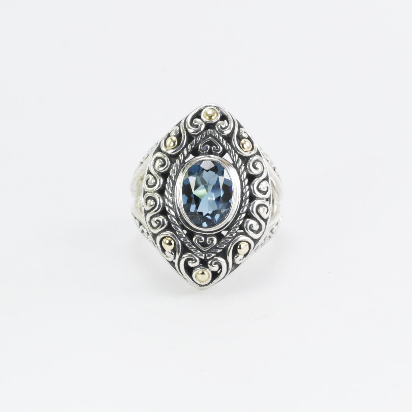 Blue topaz ring sterling silver 925, marquise ring with blue topaz, split shank ring, swirl filigree ring,