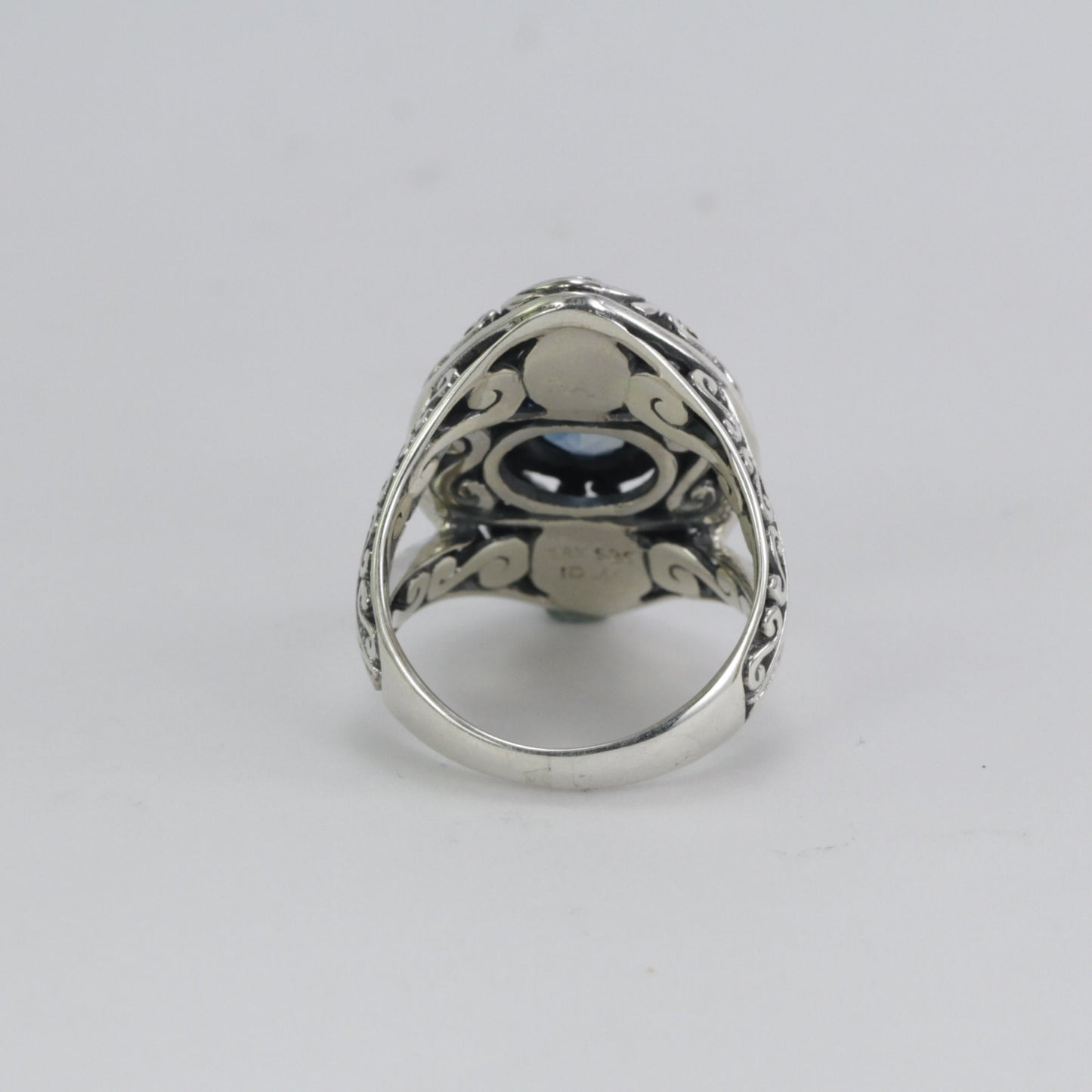 Blue topaz ring sterling silver 925, marquise ring with blue topaz, split shank ring, swirl filigree ring,