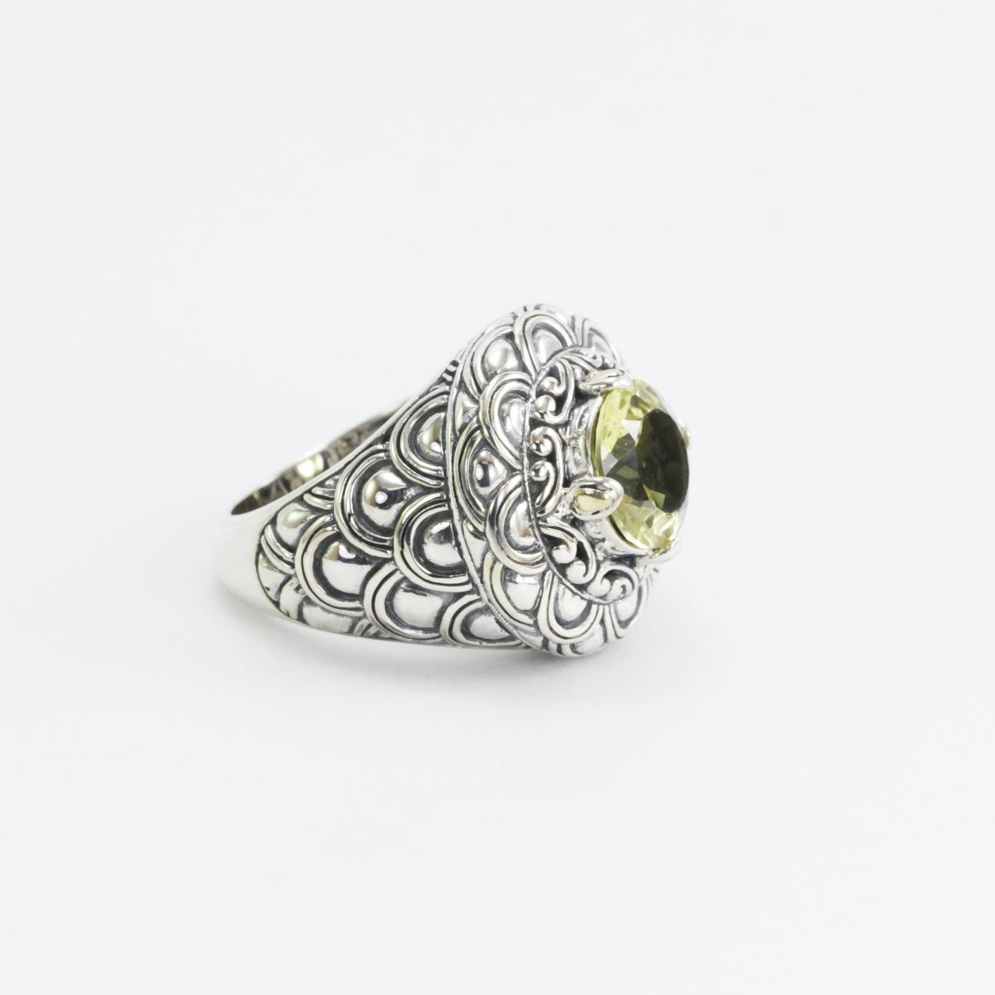Lemon Quartz ring set in 925 sterling silver, two tone ring, cocktails ring, signet ring,