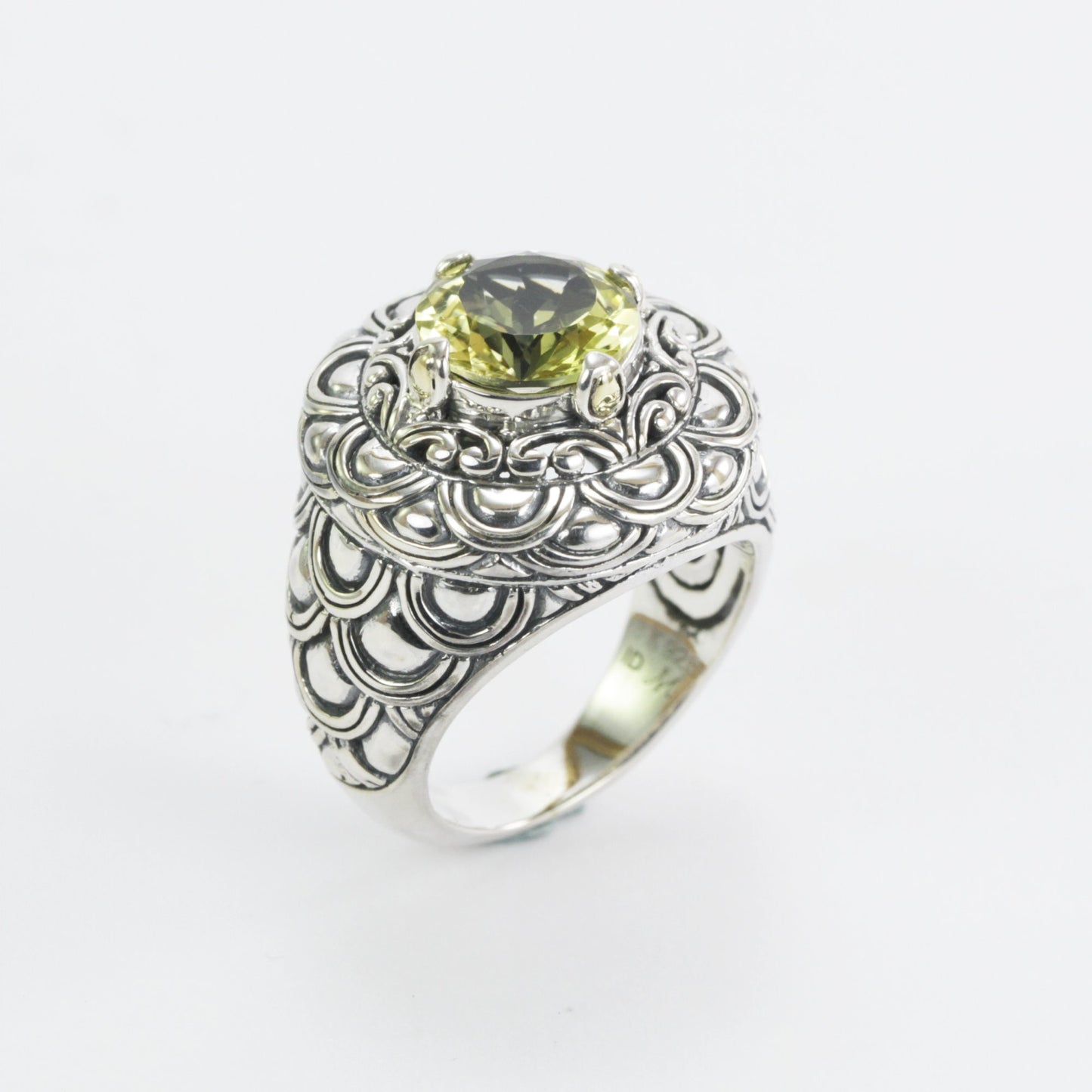 Lemon Quartz ring set in 925 sterling silver, two tone ring, cocktails ring, signet ring,