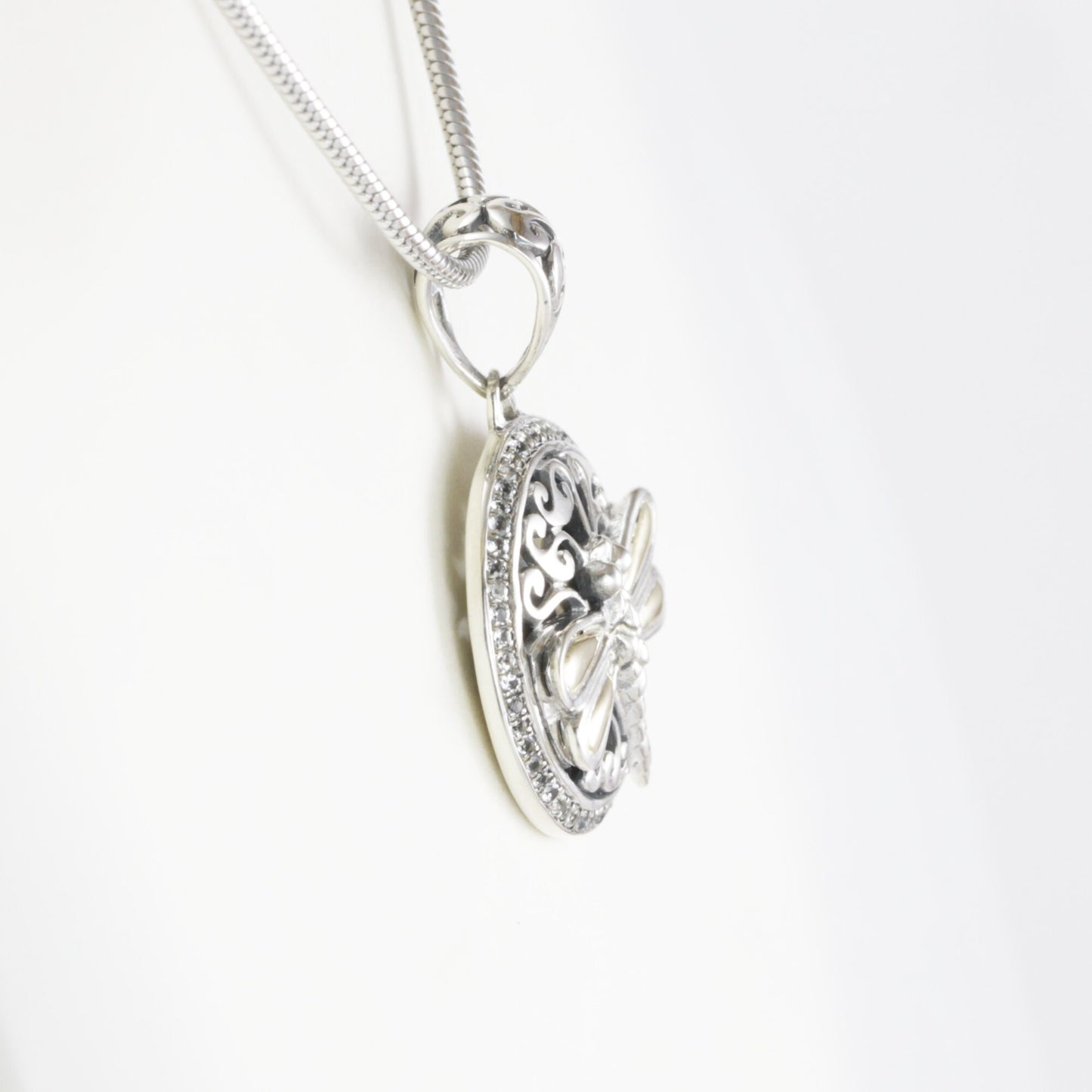 Dragonfly necklace pendant in 925 sterling silver, round silver pendant, two tone pendant