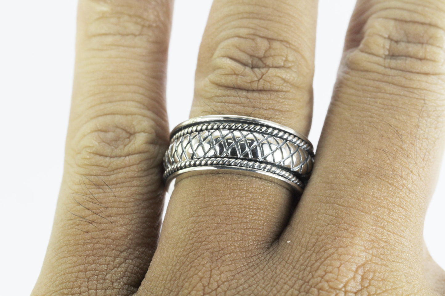 Spinner ring unisex in 925 sterling silver, cable style ring