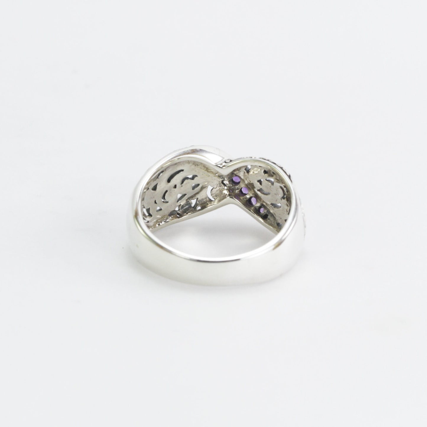 Wide band ring ring in 925 sterling silver, amethyst ring, swirl filigree ring,