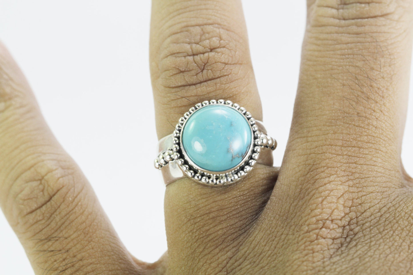 turquoise ring 925 sterling silver for women, round turquoise ring, handmade silver ring