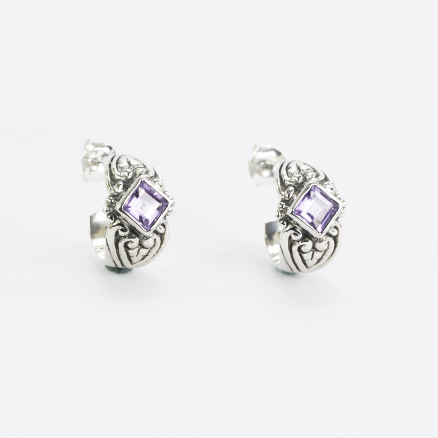 Hoops earrings 925 sterling silver with genuine amethyst