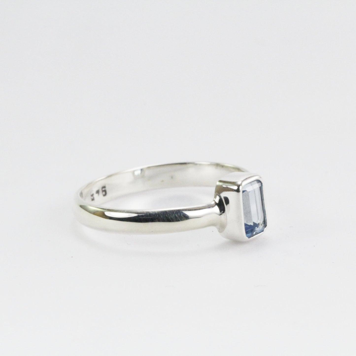 Tiny blue topaz ring in 925 sterling silver, solitaire octagon ring, gems stone ring