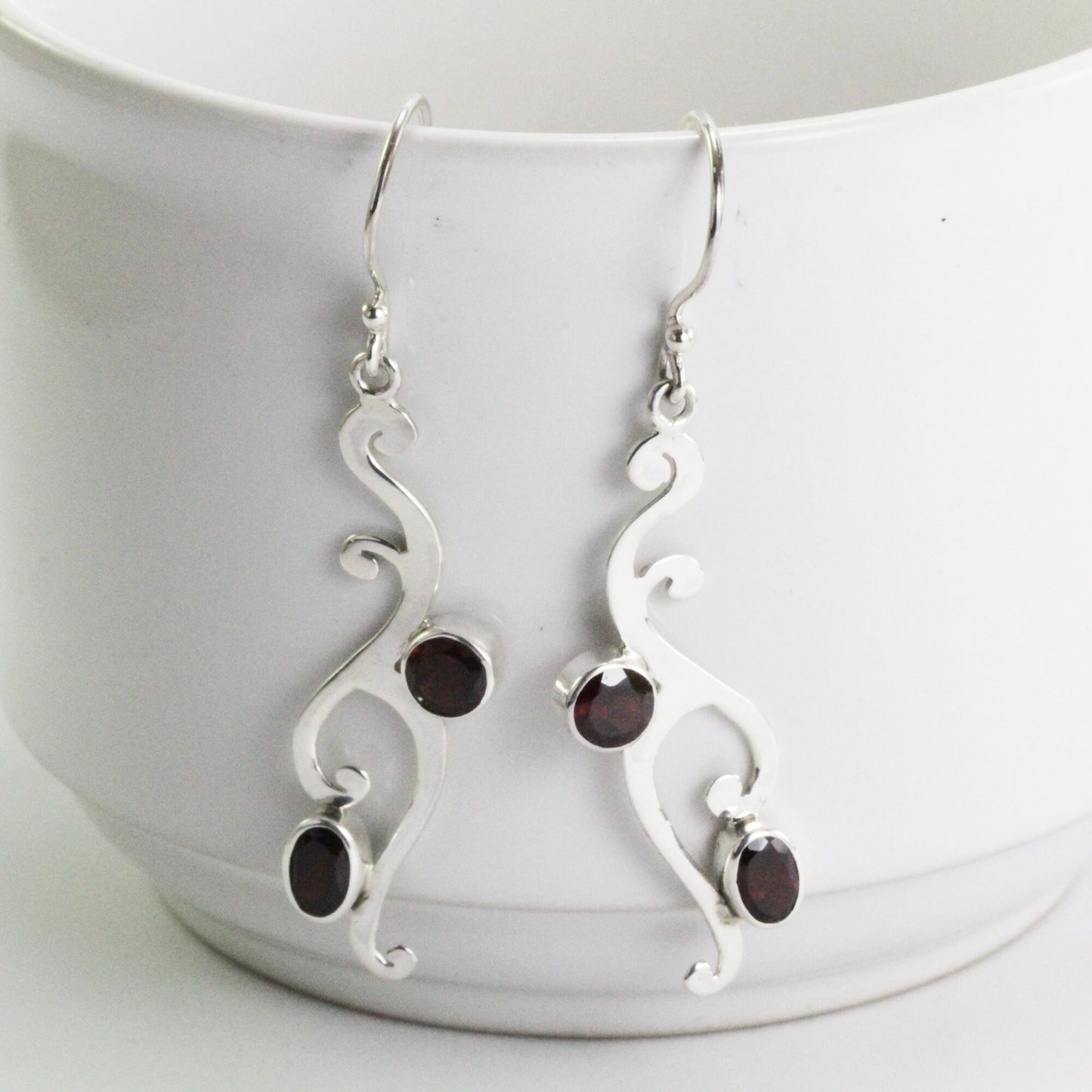 Garnet earrings dangle drop 925 sterling silver handmade, tribal garnet earrings