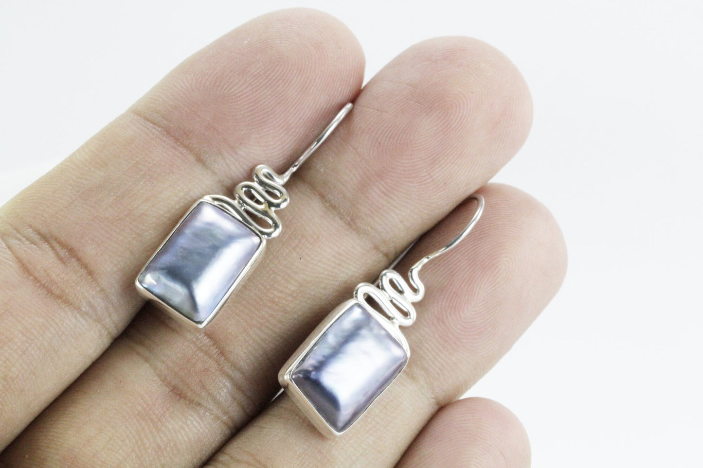 blue mabe earrings dangle 925 sterling silver, octagon mabe earrings dangle