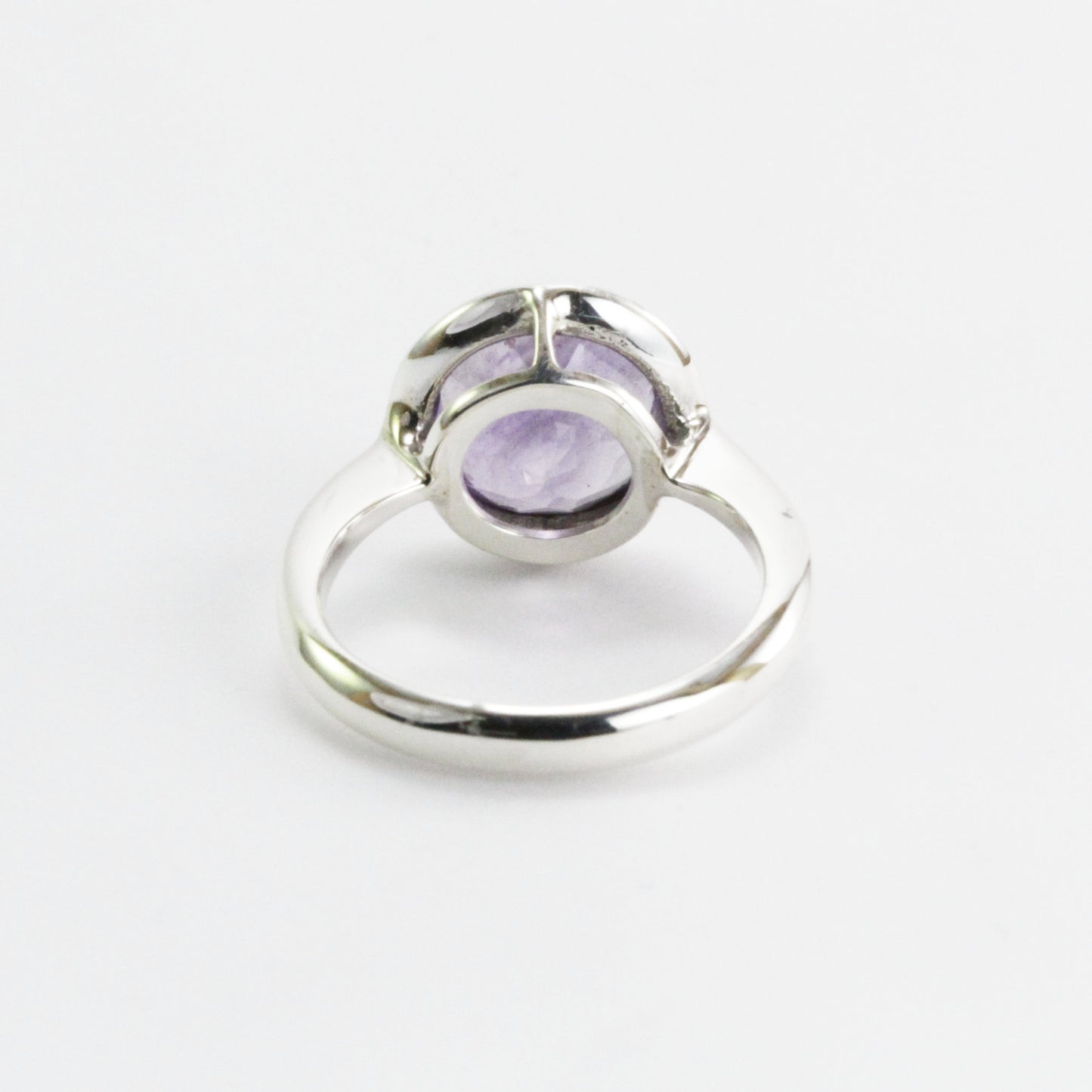 Round Amethyst solitaire ring for women 11 mm round handmade bezel set in 925 sterling silver