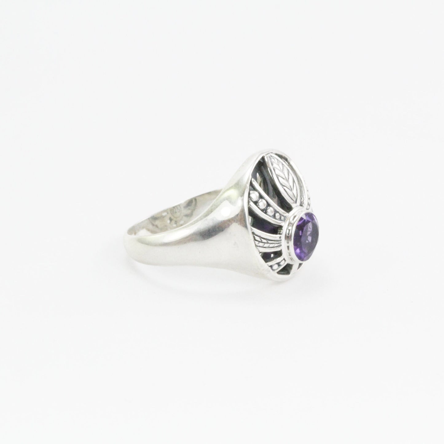 Palm tree ring 925 sterling silver with genuine amethyst and white shell