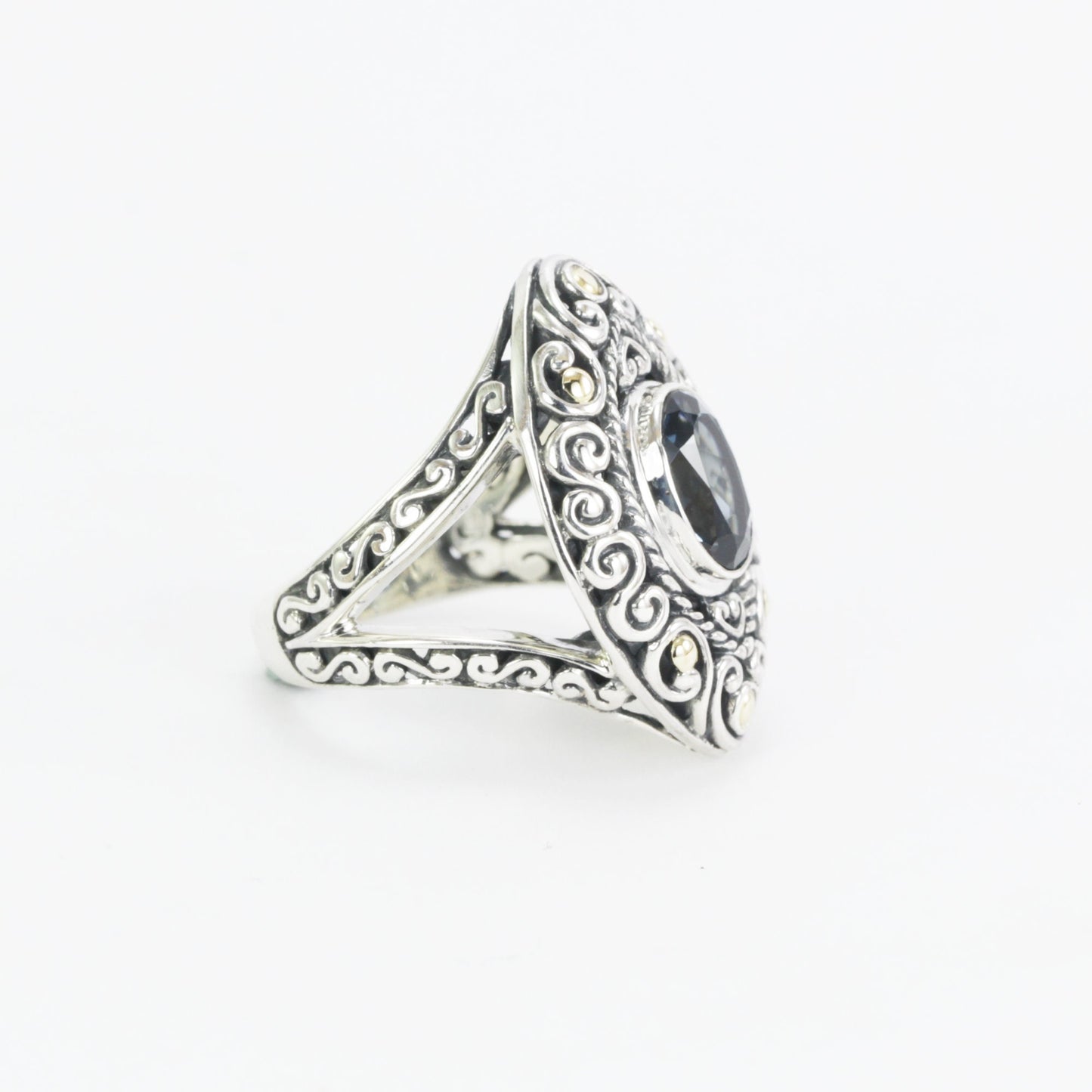 Blue topaz ring sterling silver 925, marquise ring with blue topaz, split shank ring, swirl filigree ring,
