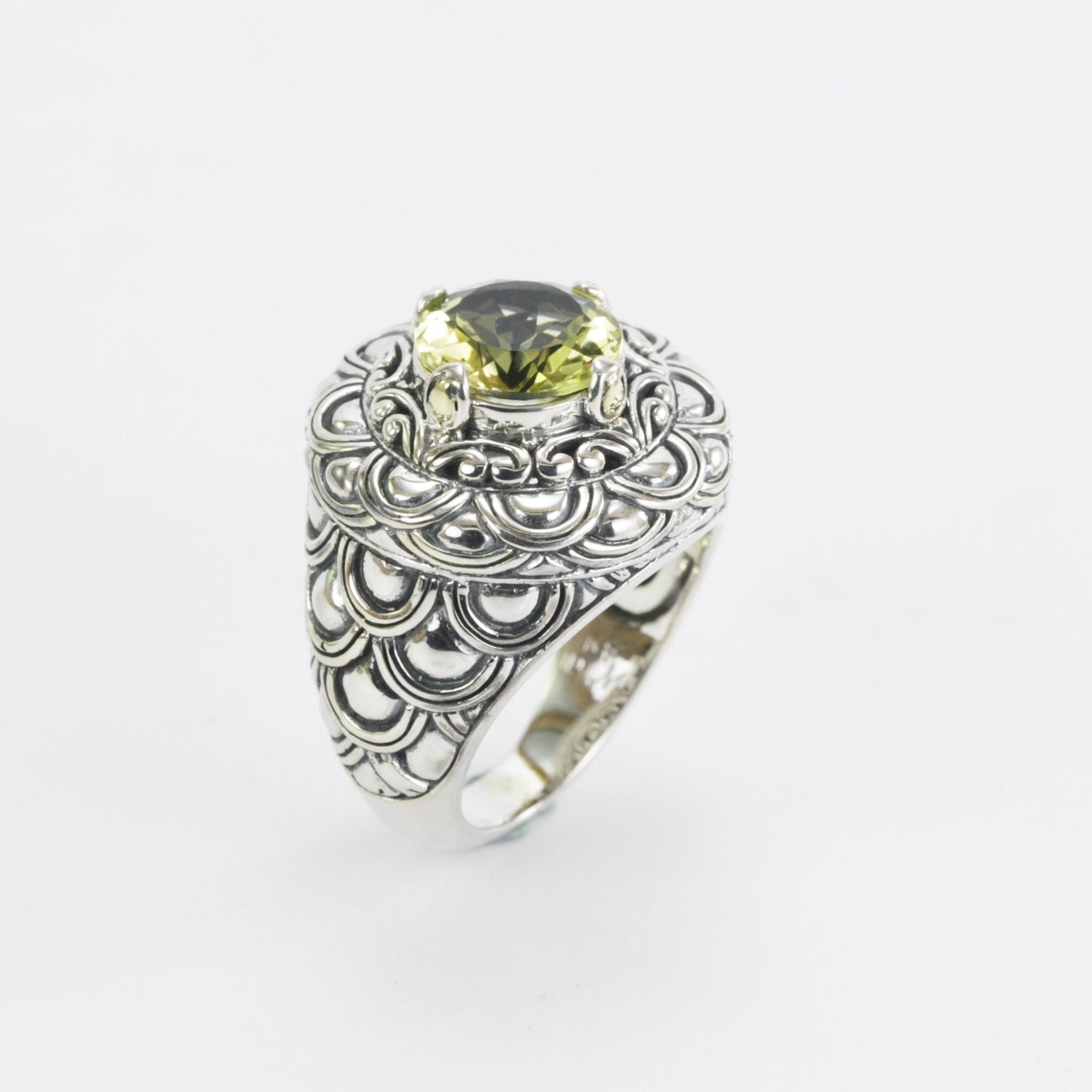 Lemon Quartz ring set in 925 sterling silver, two tone ring, cocktails ring, signet ring,