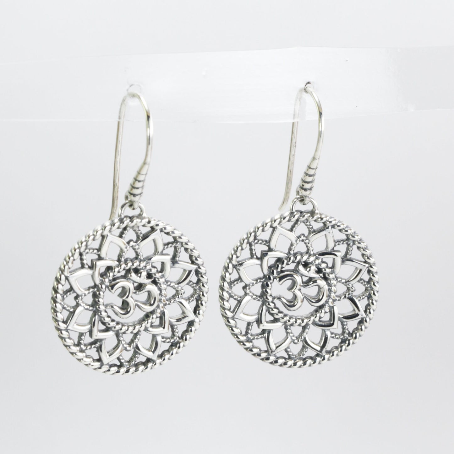 OM Earrings dangle in 925 sterling silver, lotus flower earrings, circle earrings dangle