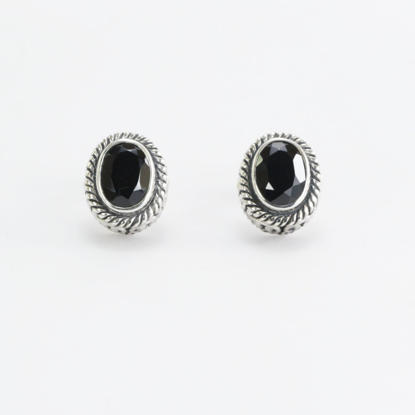Black Onyx stud earrings set in 925 sterling silver, oval stone stud earrings, two tone stud