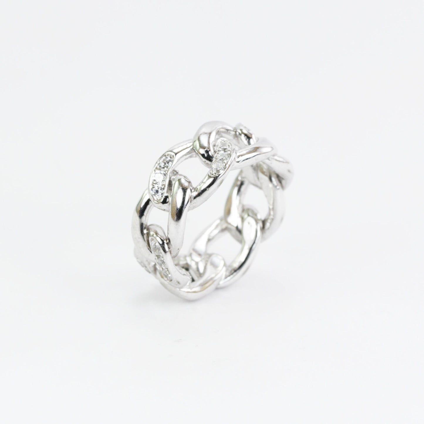 CUBAN chain ring 925 sterling silver with genuine white topaz and rhodium finish