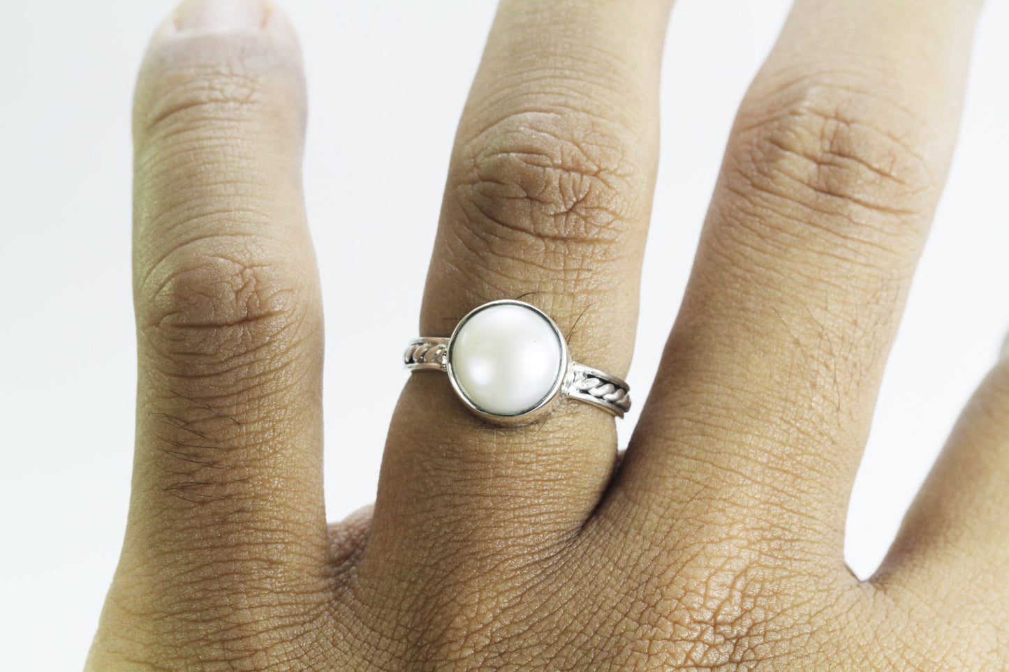Fresh water pearl ring set in 925 sterling silver, cable rope ring with pearl