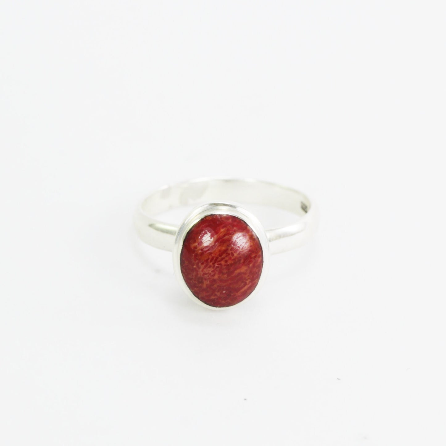 Red coral ring 925 sterling silver decorated with handmade filigree