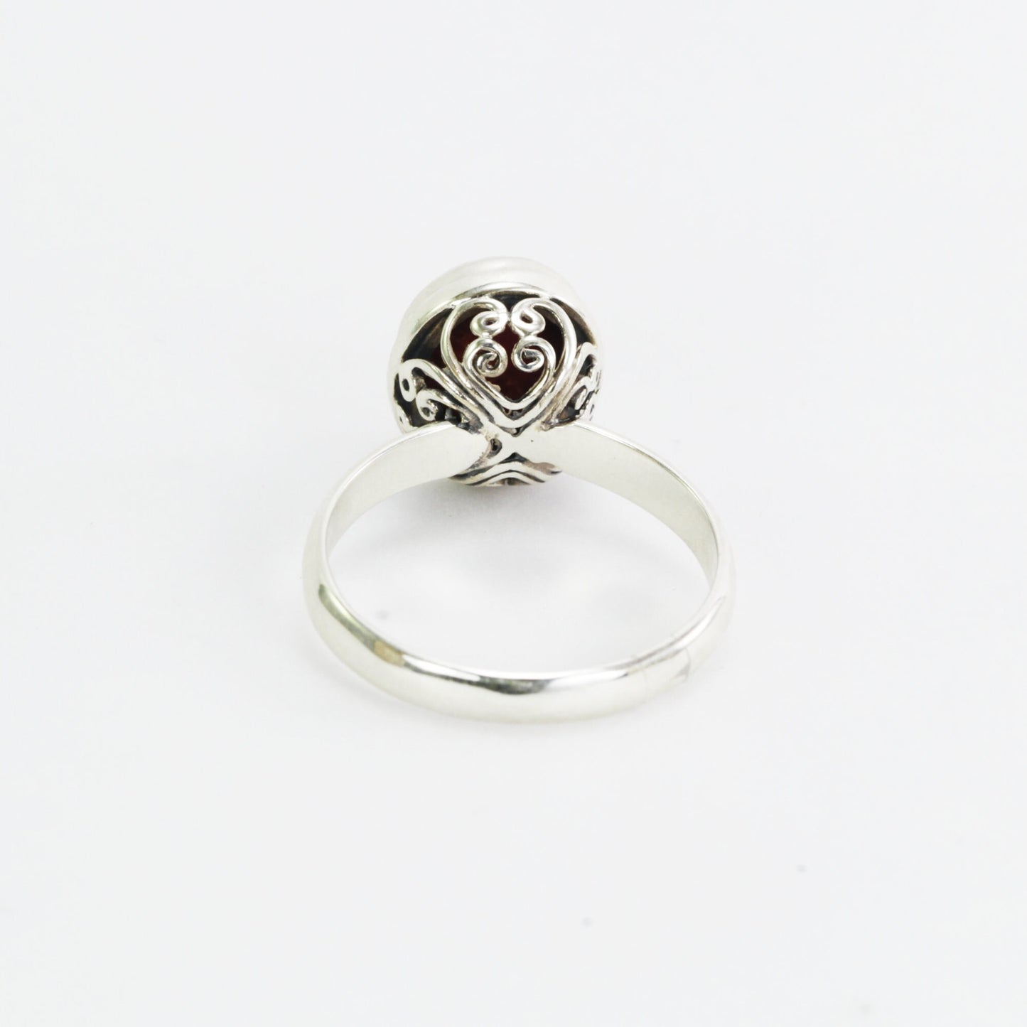 Red coral ring 925 sterling silver decorated with handmade filigree