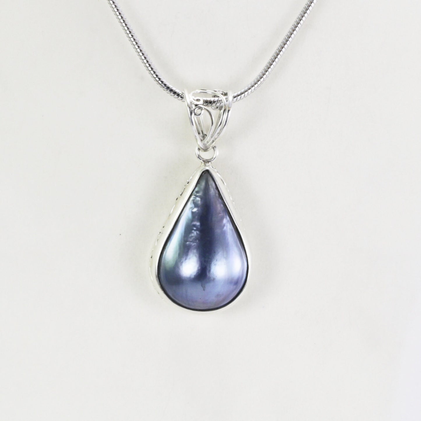 Blue Mabe pendant teardrop shape set in 925 sterling silver, peacock mabe pendant,