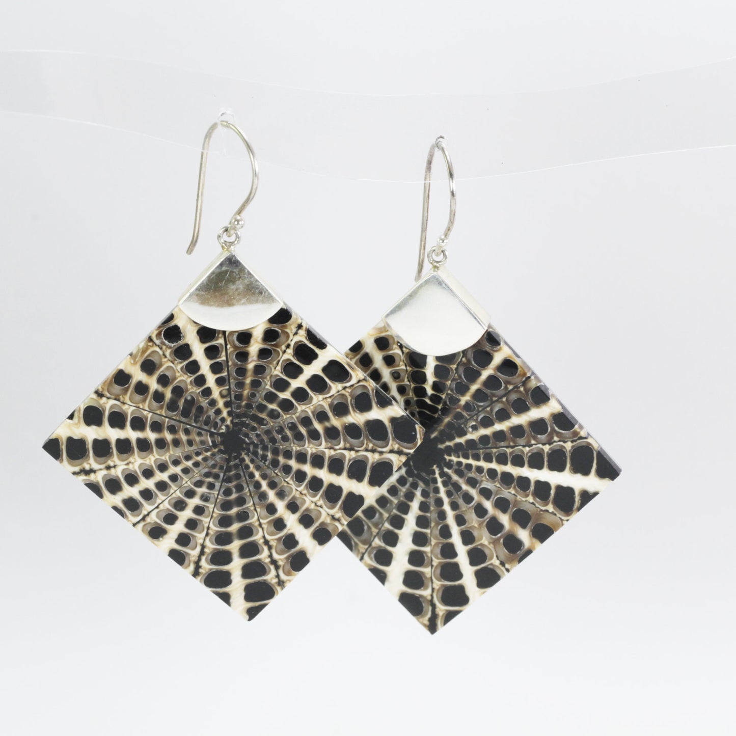 Spider shell earrings dangle set in 925 sterling silver, square shell dangle earrings
