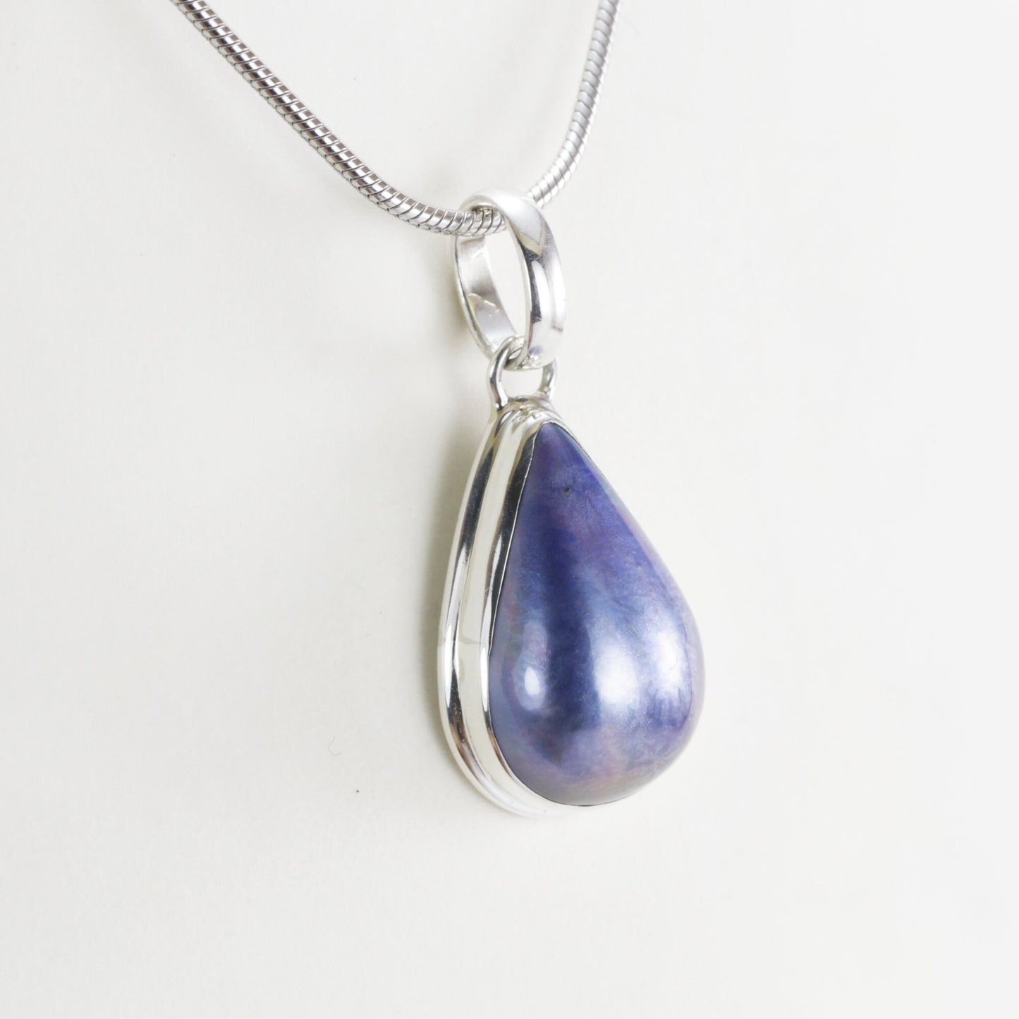 Blue mabe pearl necklace pendant set in 925 sterling silver, teardrop mabe pendant