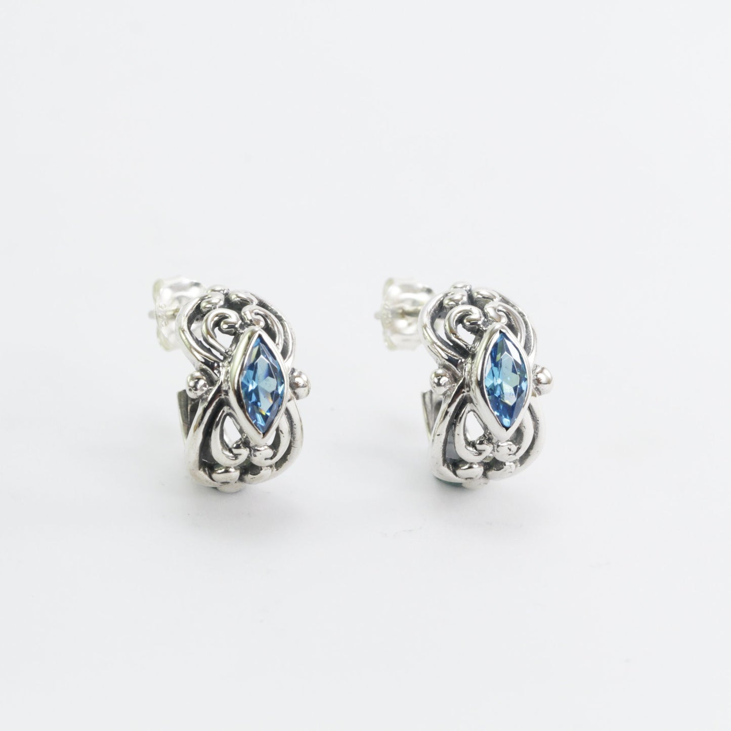 Hoops earrings 925 sterling silver with genuine swiss blue topaz bezel set, amethyst earrings hoop
