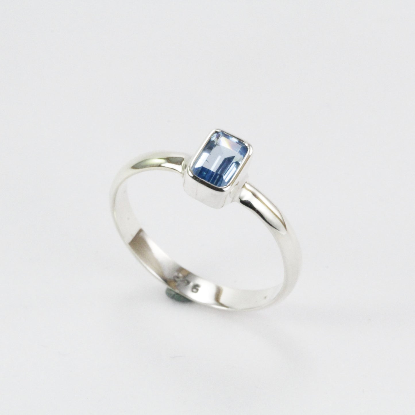 Tiny blue topaz ring in 925 sterling silver, solitaire octagon ring, gems stone ring