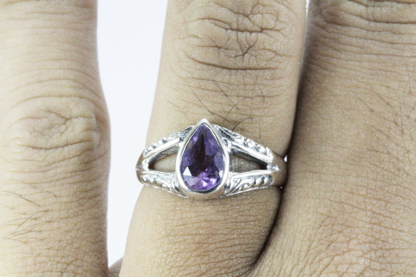 gems stone ring in 925 sterling silver, split shank ring, garnet ring, amethyst ring