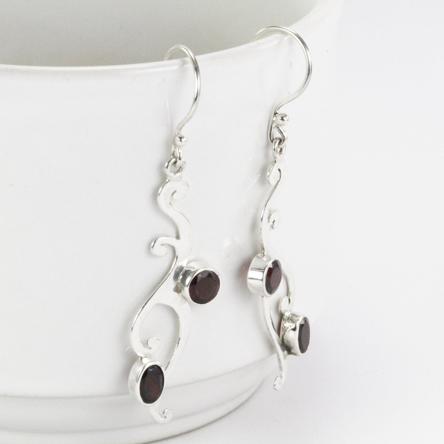 Garnet earrings dangle drop 925 sterling silver handmade, tribal garnet earrings