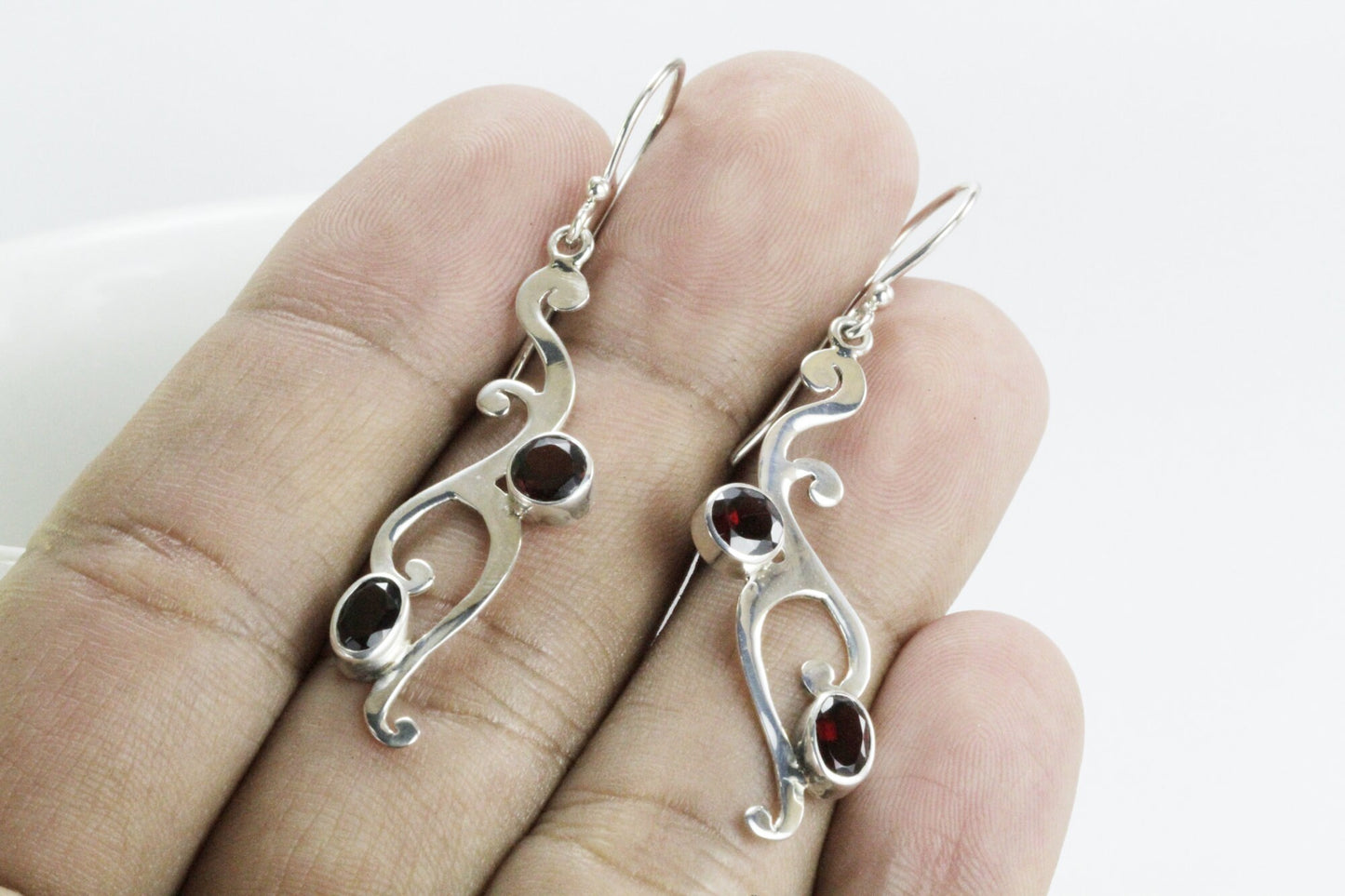 Garnet earrings dangle drop 925 sterling silver handmade, tribal garnet earrings