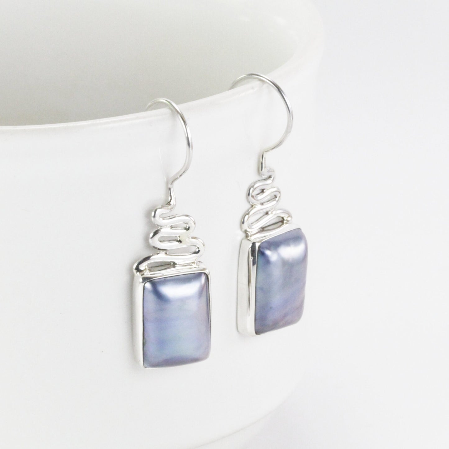 blue mabe earrings dangle 925 sterling silver, octagon mabe earrings dangle