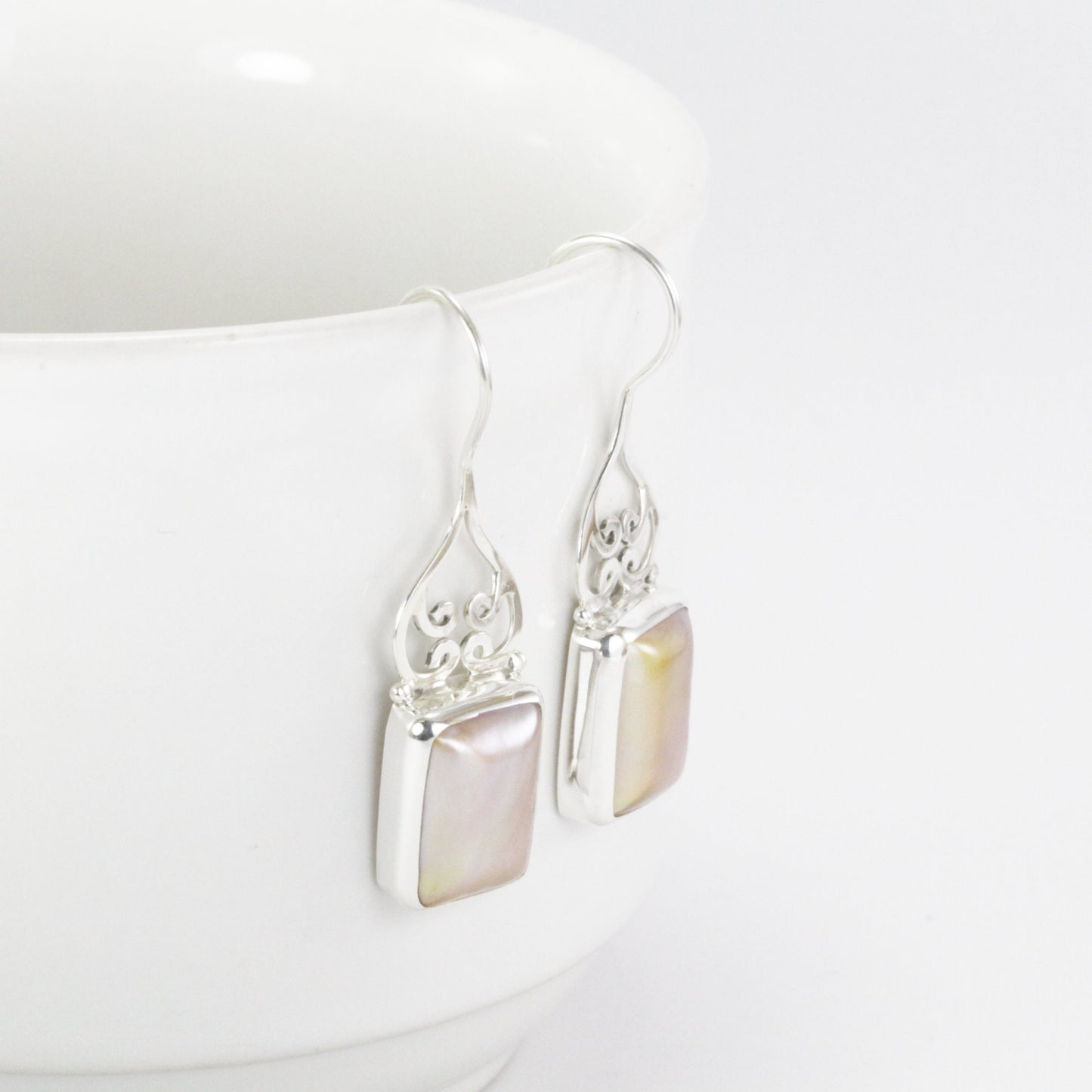 Gold mabe earrings dangle 925 sterling silver, octagon mabe earrings dangle