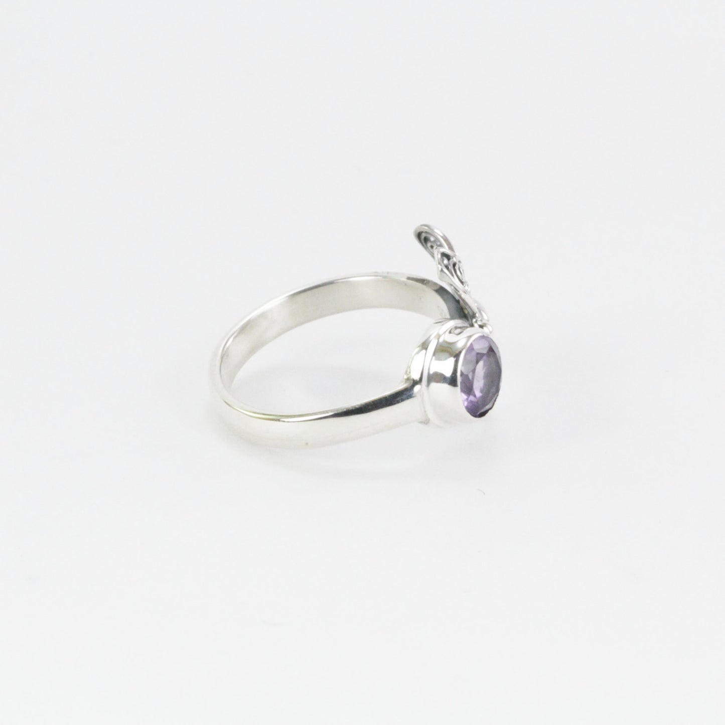bypass ring 925 sterling silver with amethyst and filigree butterfly