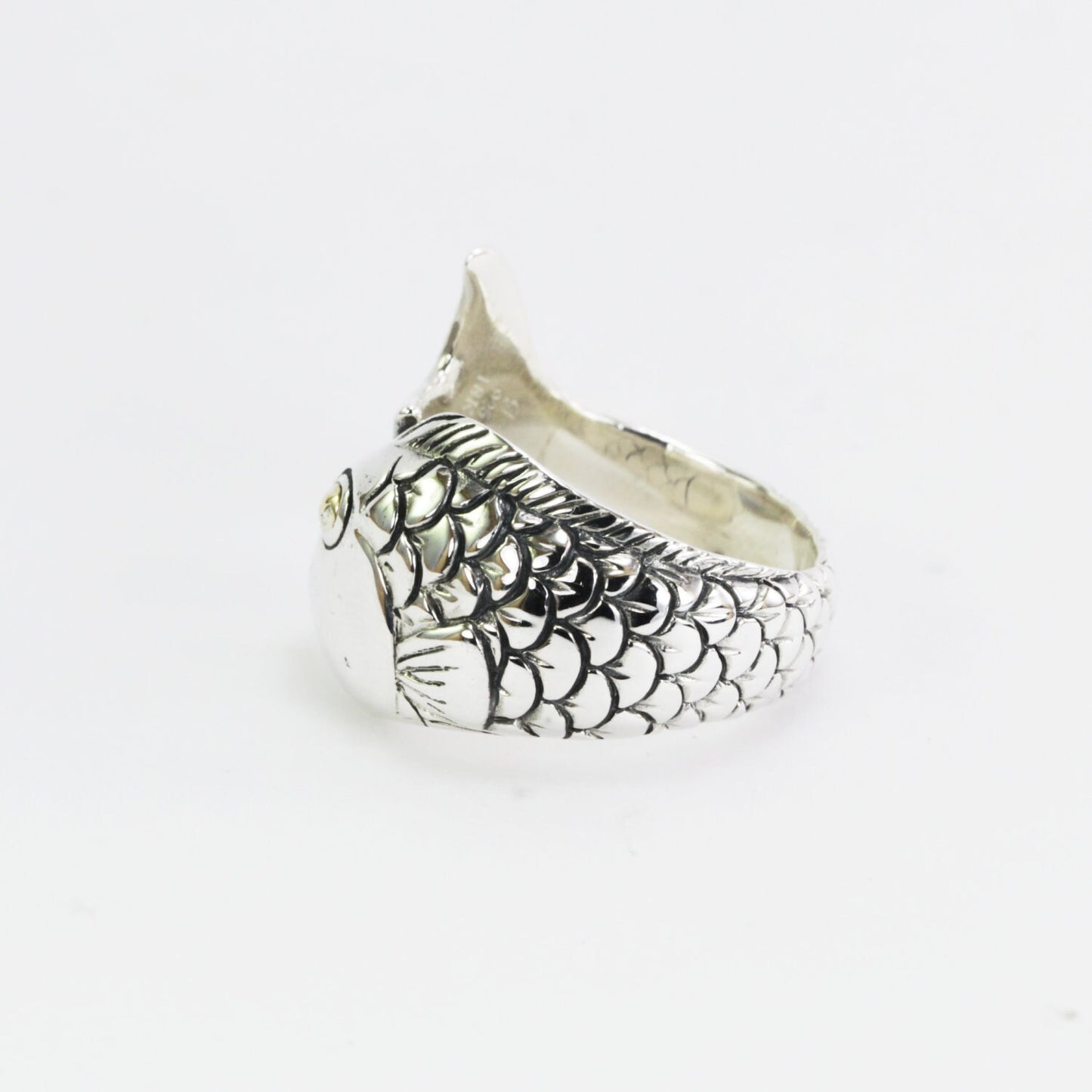 Fish ring 925 sterling silver decorated 18K real gold, animal ring