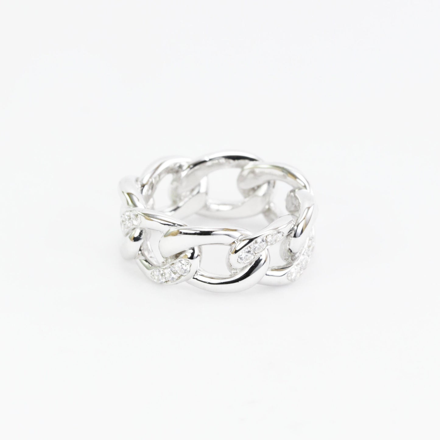 CUBAN chain ring 925 sterling silver with genuine white topaz and rhodium finish