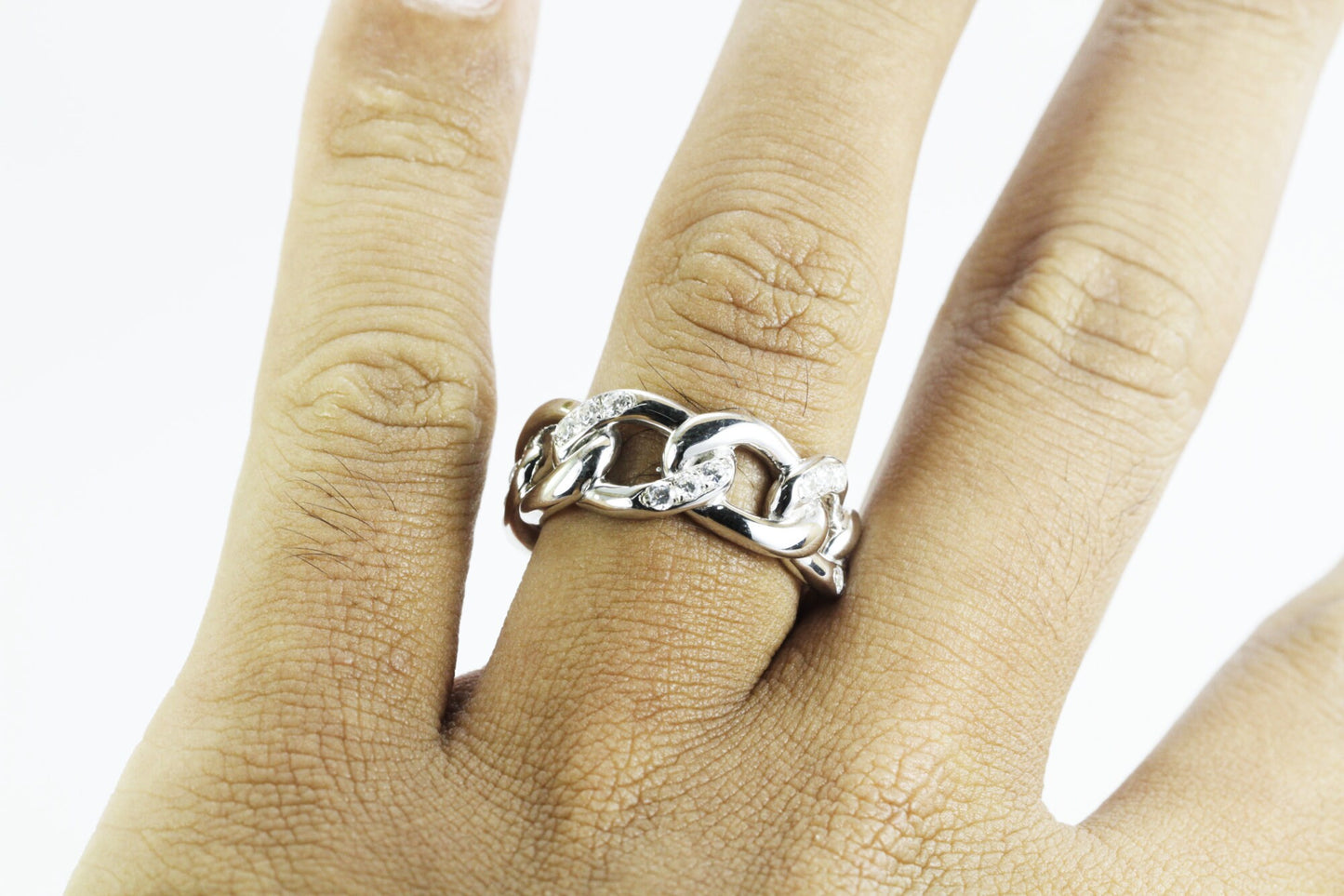 CUBAN chain ring 925 sterling silver with genuine white topaz and rhodium finish