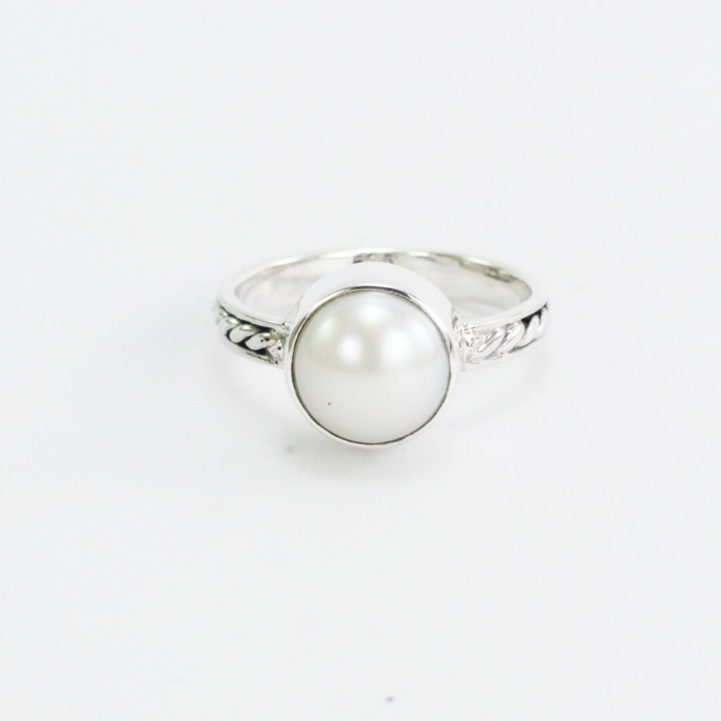 Fresh water pearl ring set in 925 sterling silver, cable rope ring with pearl