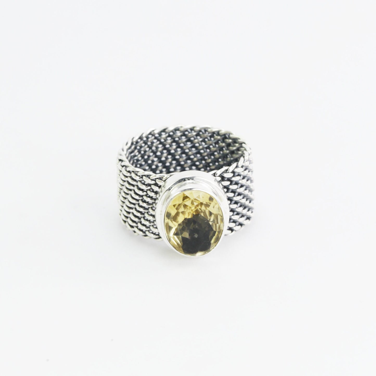 woven chain ring 925 sterling silver with genuine amethyst, citrine ring
