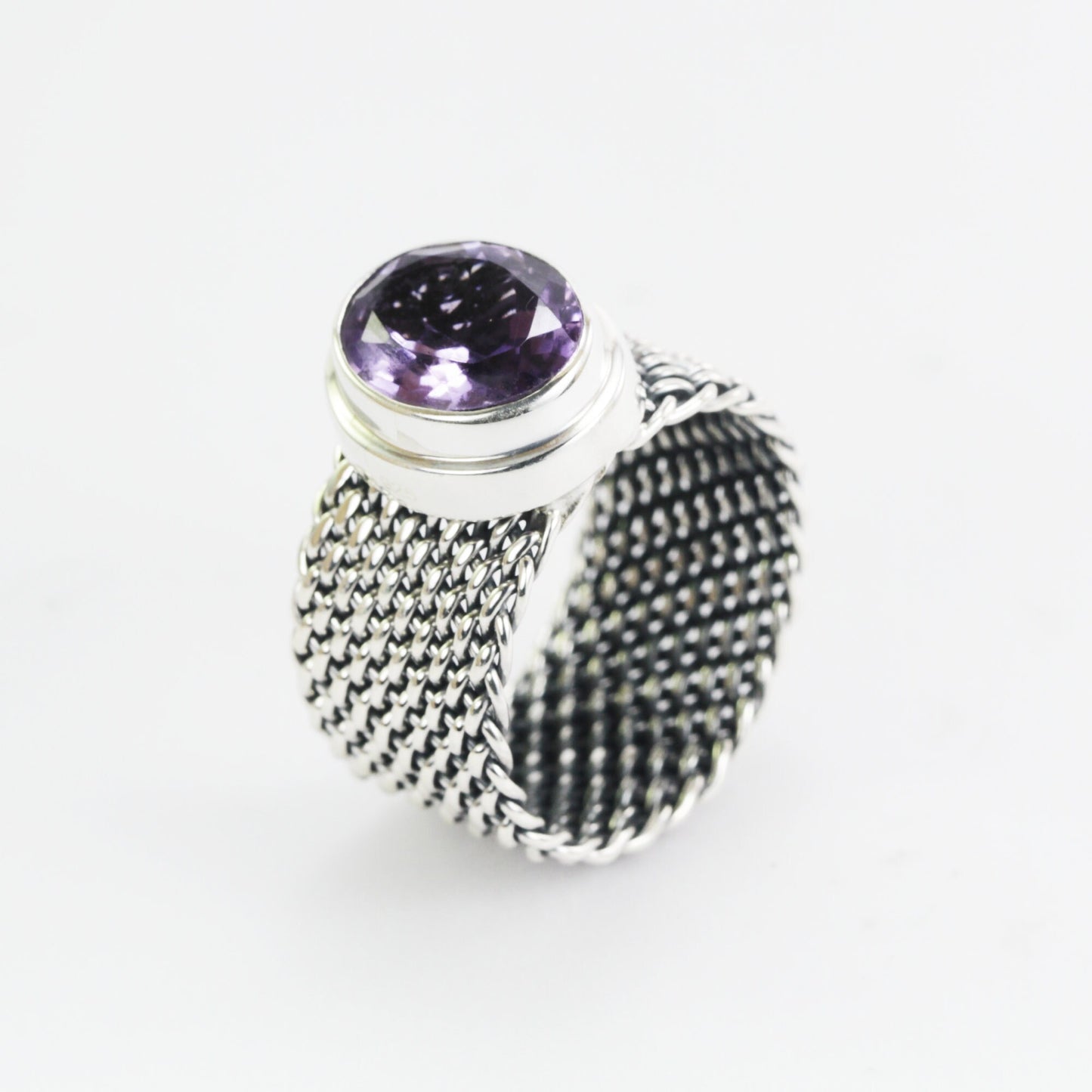 woven chain ring 925 sterling silver with genuine amethyst, citrine ring