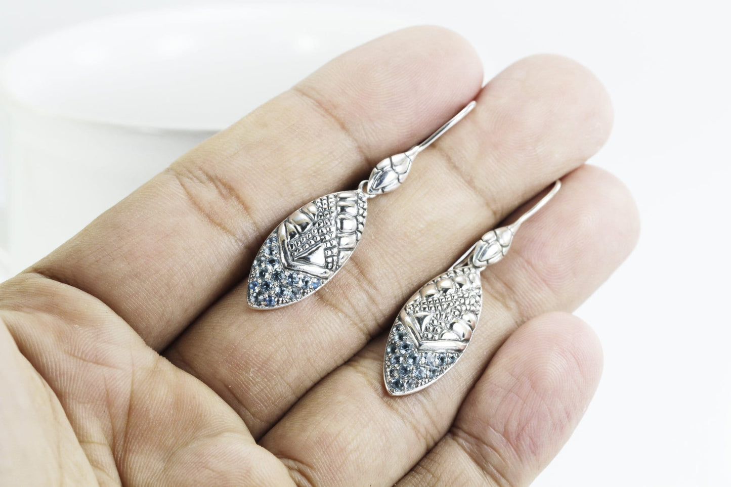 Marquise shape earrings dangle drop in 925 sterling silver with genuine yellow citrine