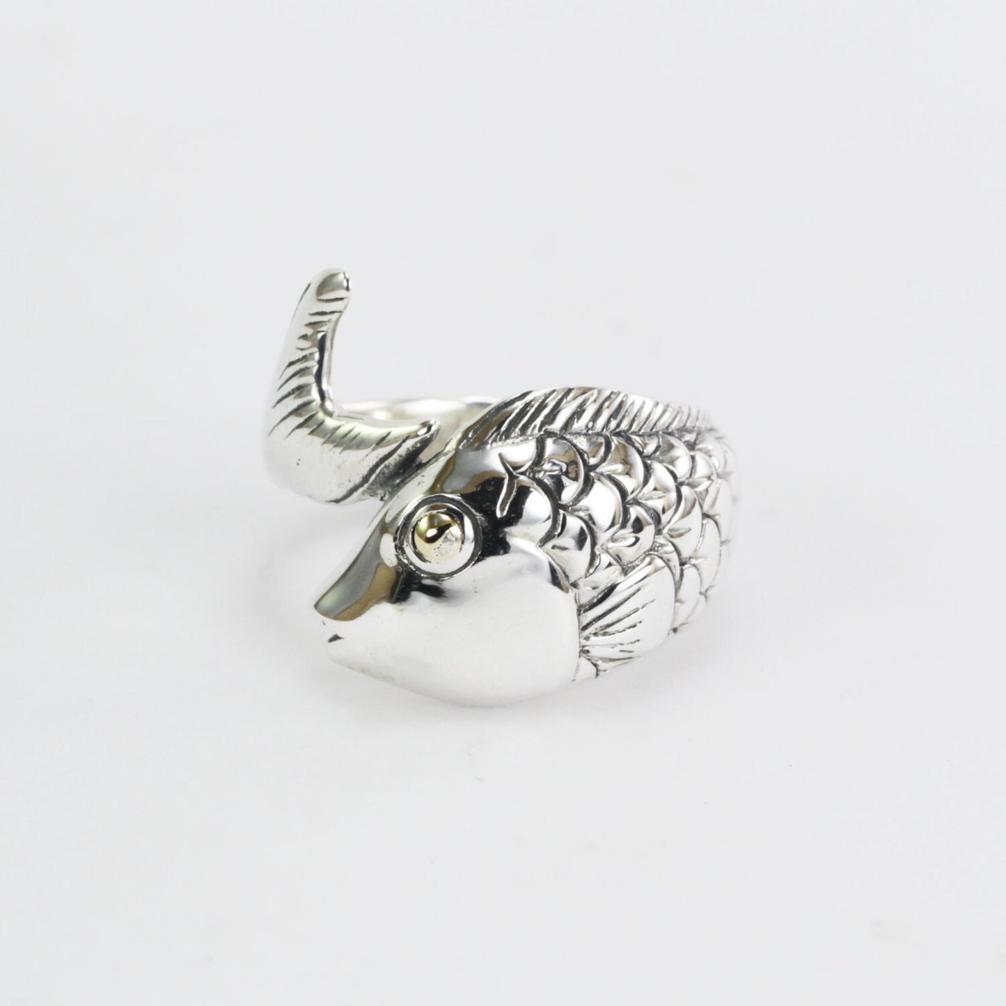 Fish ring 925 sterling silver decorated 18K real gold, animal ring