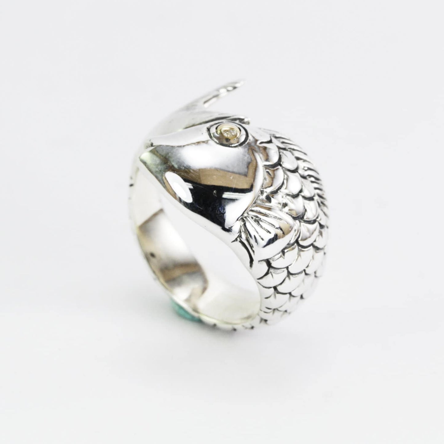 Fish ring 925 sterling silver decorated 18K real gold, animal ring
