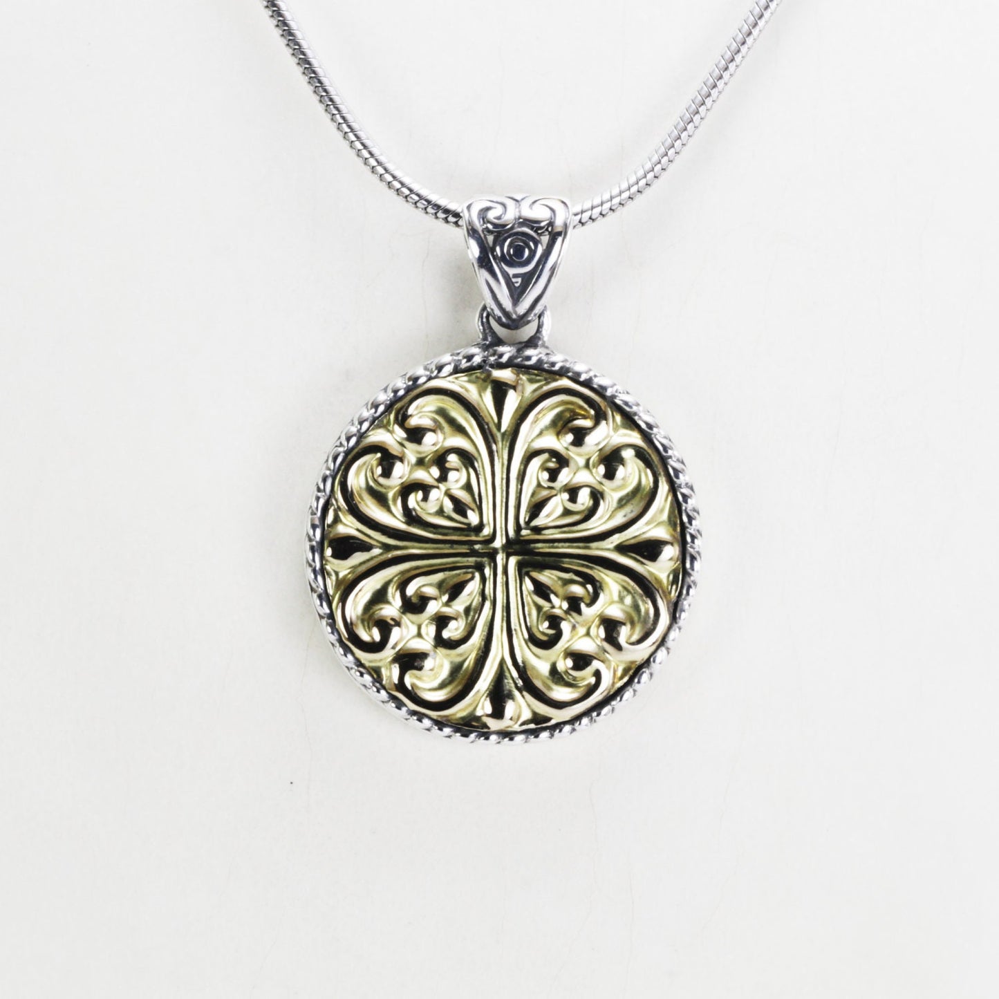 Medallion necklace pendant 18K gold on 925 sterling silver, coin pendant style filigree art real yellow gold
